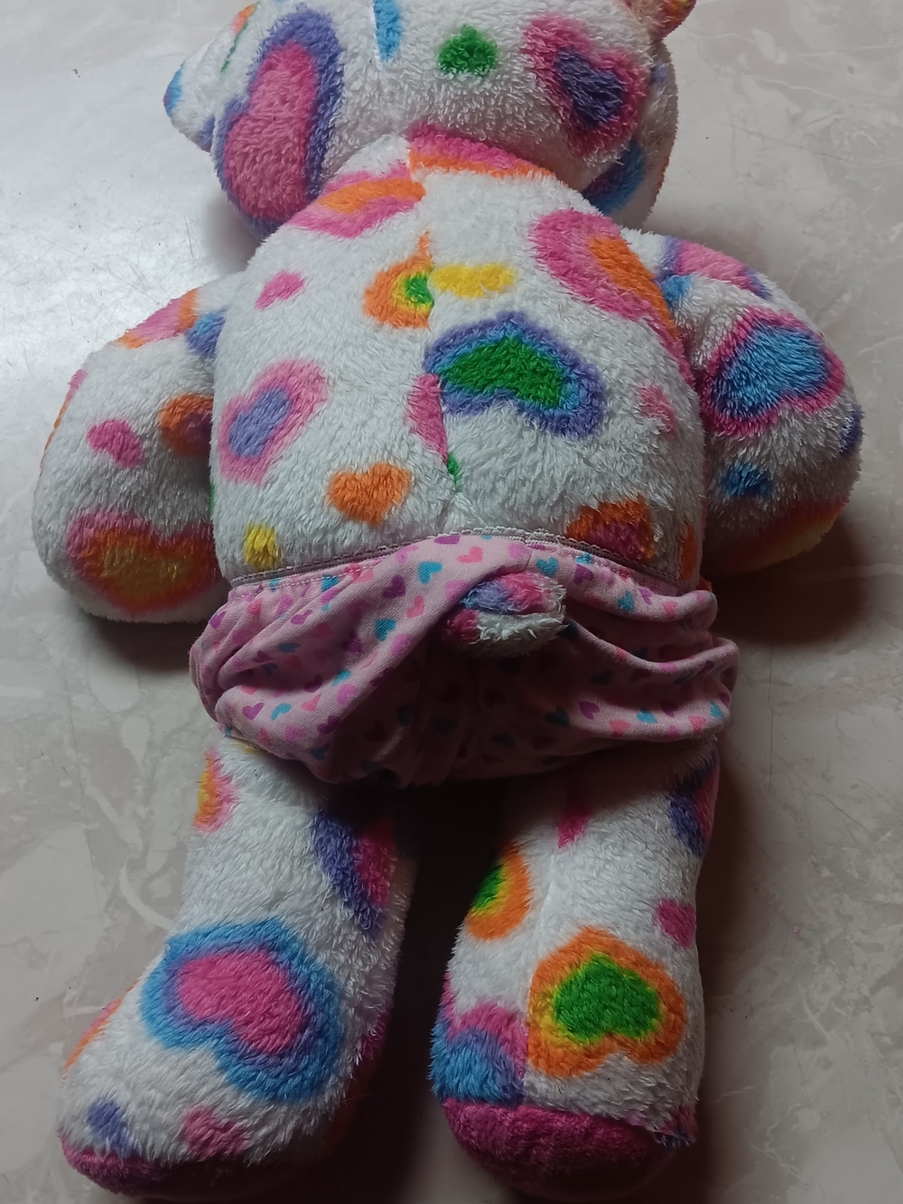 Build-A-Bear White Plush Bear with Multicolor Heart Prints